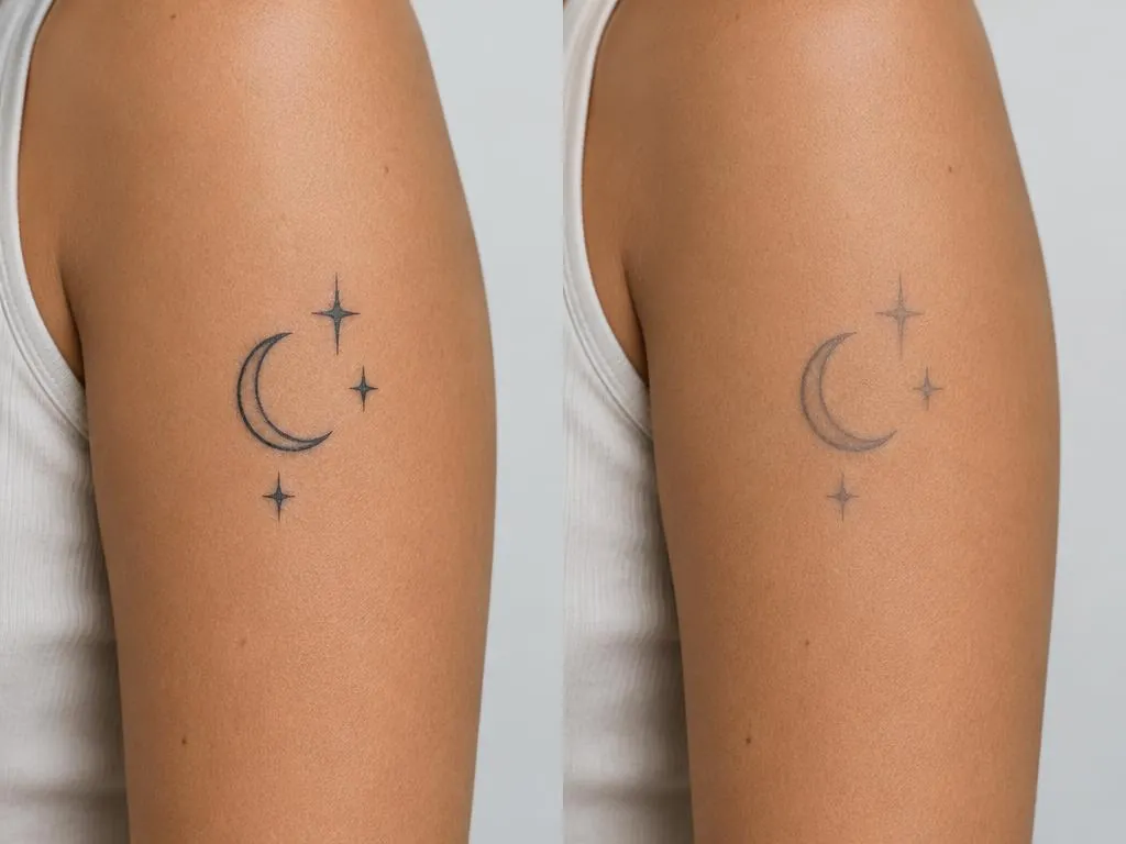 AI-generated moon & stars before and after fading illustration, not a real client result